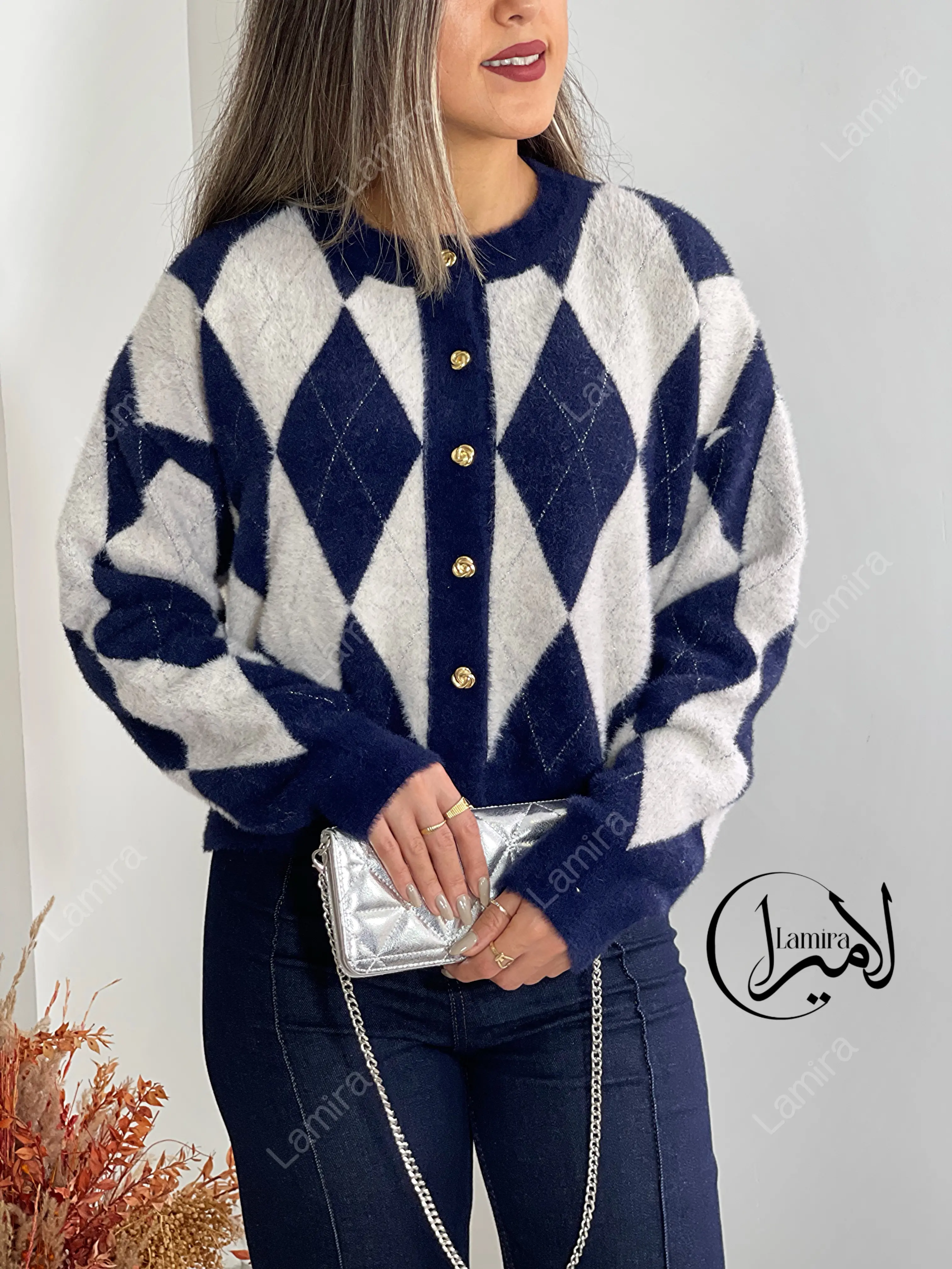 ژاکت بافت لوزی لمه دوزی ترک